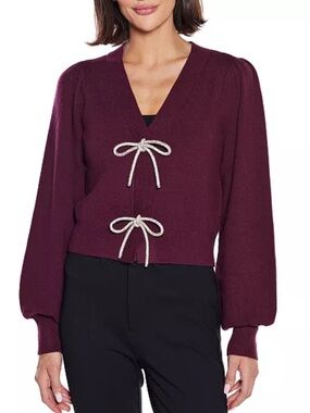 Belldini
Women's Rhinestone-Bow Hidden-Snap Cardigan Sweater